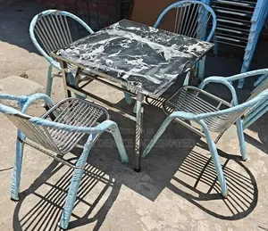4 Seater Modern Metal Dining Set With Marble Top Table