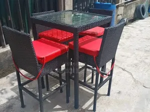 4 Seater Rattan Bar Dining Set With Red Cushions