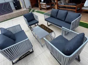 6 Seater Modern Outdoor Sofa Set With Centre Table – Grey Black