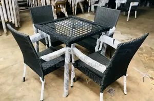 4 Seater Modern Rattan Dining Set With Glass Top – Black