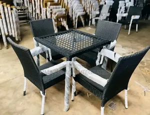 4 Seater Modern Rattan Dining Set With Glass Top – Black