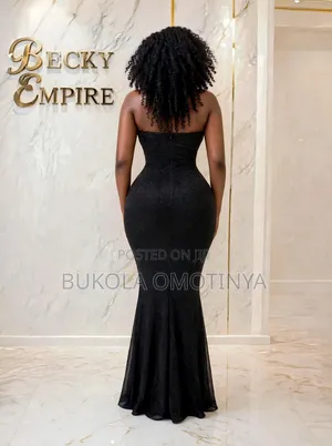 Black Glitter Strapless Sweetheart Mermaid Gown - Floor Length -