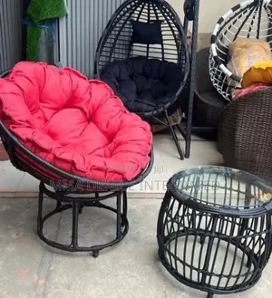 Modern Rattan Papasan Chair With Cushion – Black Red