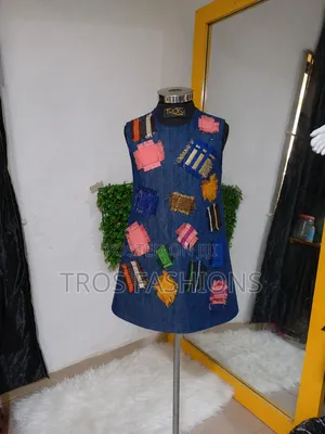 Denim Asooke Patch Dress