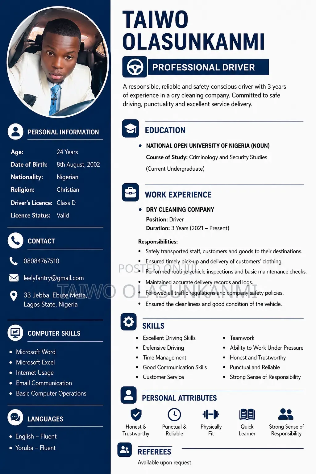 Application for Driver Job