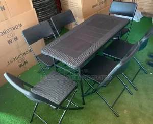 6 Seater Foldable Rattan Dining Table Chair Set