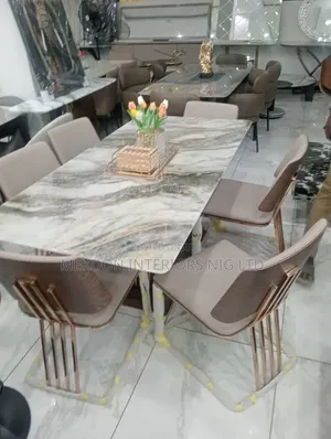 Marbel Top Dining Table by 6 Seater Chair