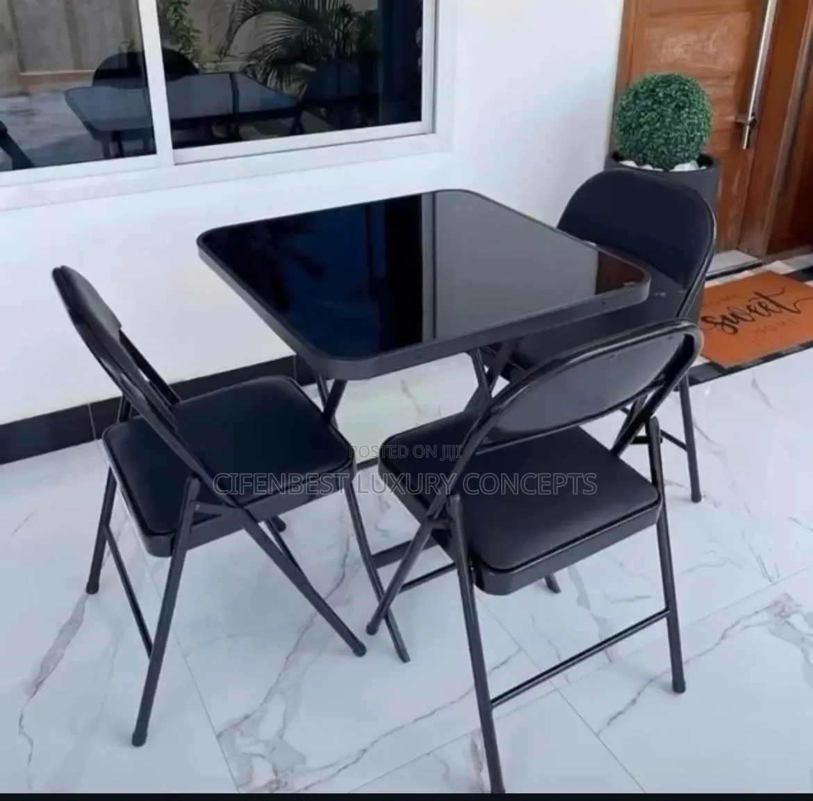 Cross Leg Restaurant Table and 3 Folding Chairs