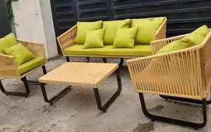 5 Seater Modern Rattan Sofa Set With Centre Table – Brown Green