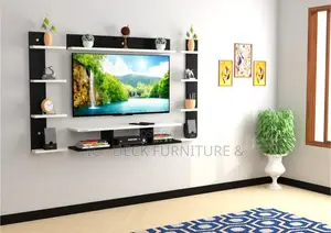 Tvs50 Wall Mount TV Unit, W/ 2 Side + Up Shelves, 42" TV Max