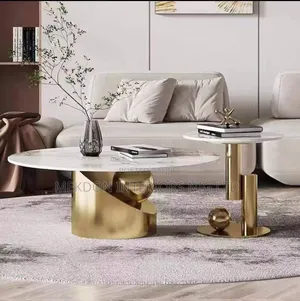 Round Marble Made Center Table With Gold Base
