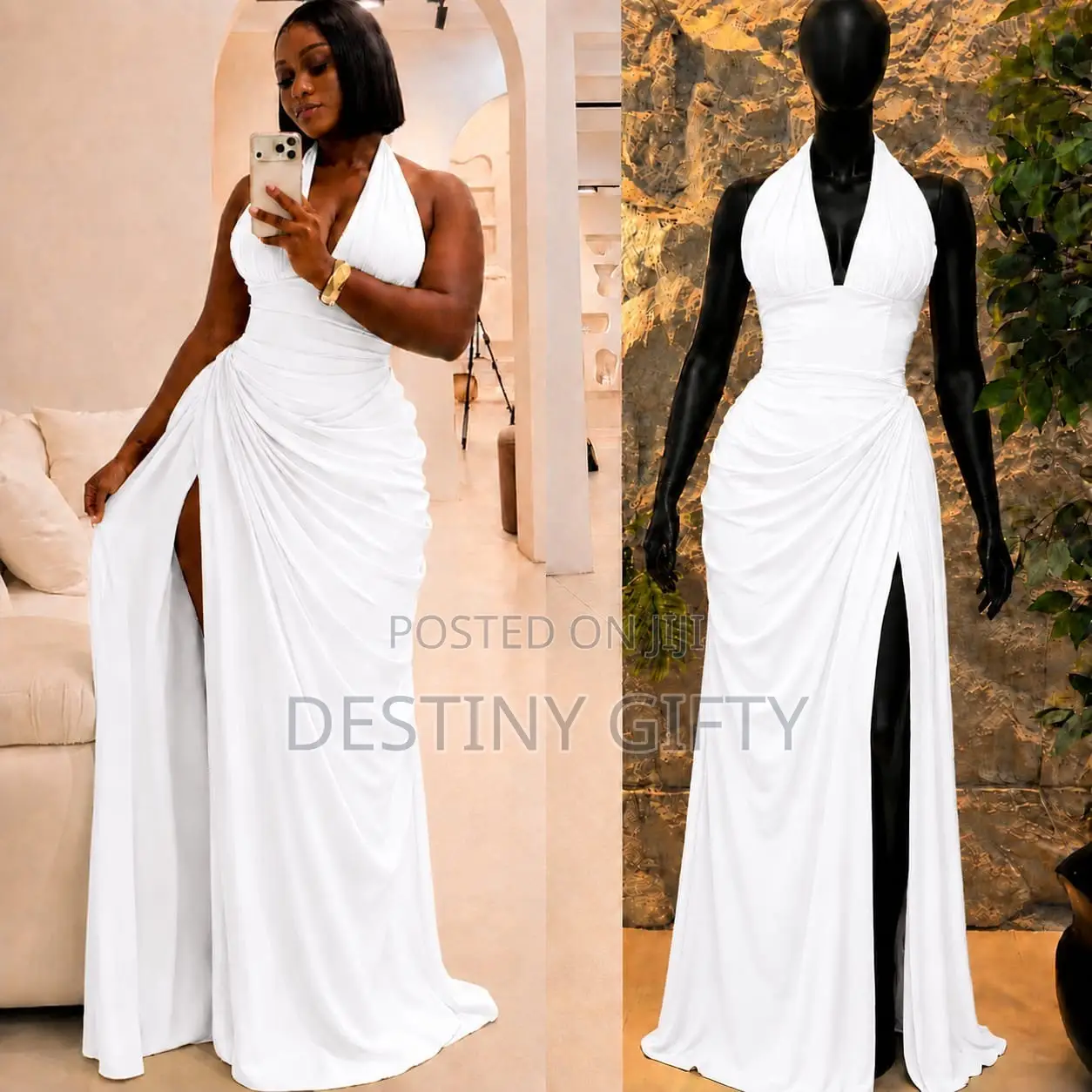 Women’s Ruched Halter Neck Maxi Dress – Multiple Colours 