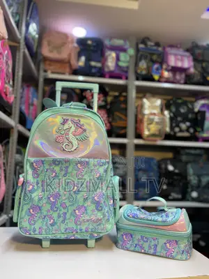 Smiggle Mint Unicorn Trolley Backpack Lunch Bag Set
