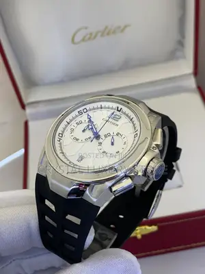 Cartier Quality Luxury Men Chronograph Rubber Strap Wristwatch