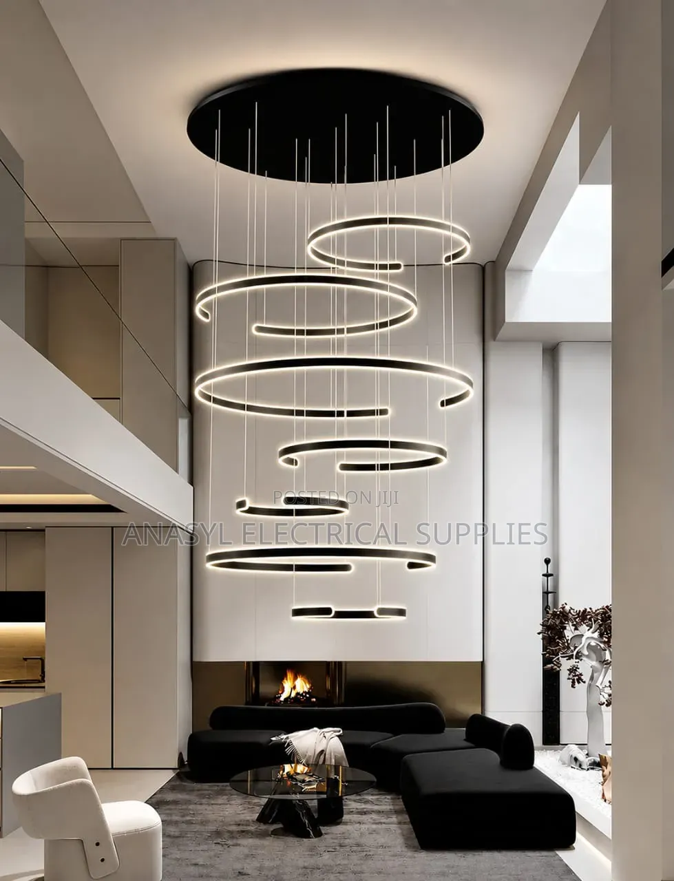 Modern Cascading LED Ring Chandelier