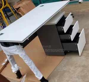 Modern White Black Office Desk With 3 Drawers