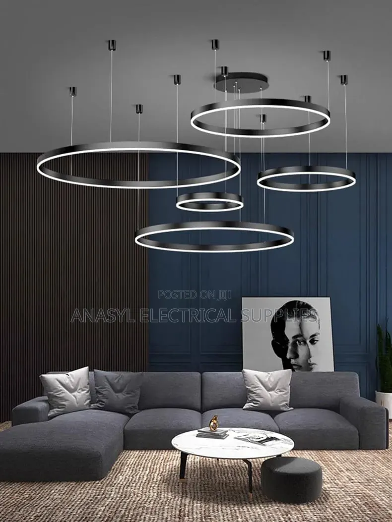 Modern Minimalist Black Multi-Ring LED Pendant Chandelier