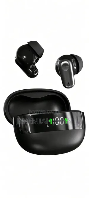 Black Wireless Earbuds With LED Battery Display Case