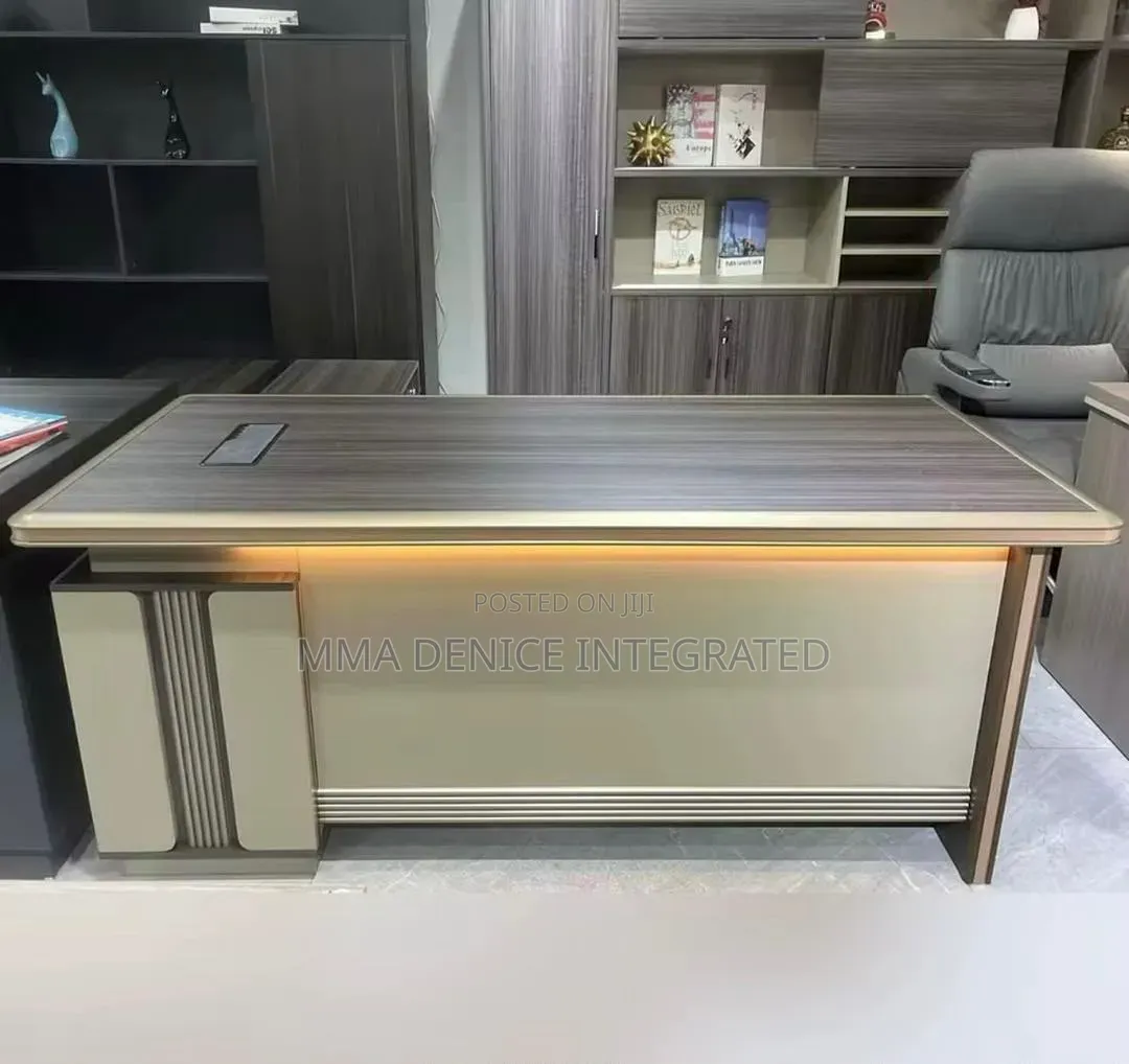 Modern Executive Office Desk With LED Light Side Cabinet