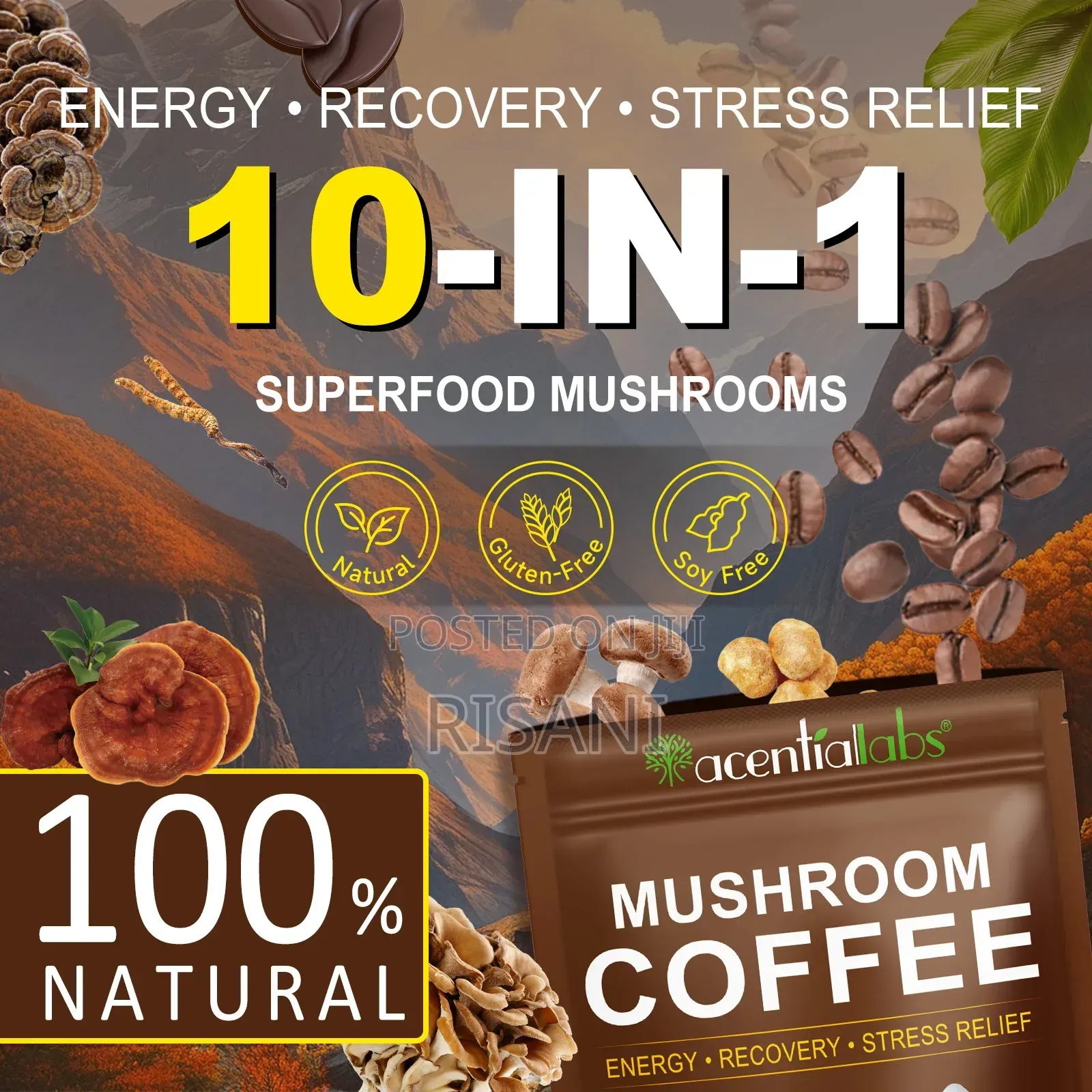Mushroom Coffee, 10 Mushrooms Withe, Wit Mushroom Powder for Energy