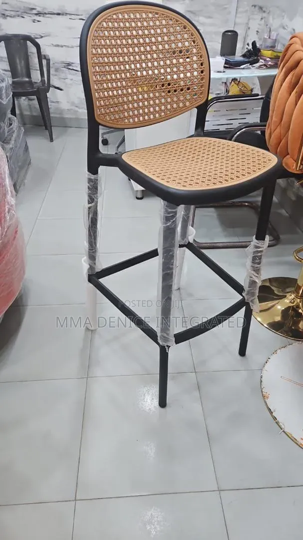 Modern Cane Bar Stool With Backrest – Black Natural