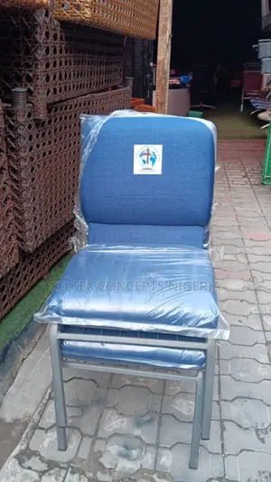 Blue Cushioned Metal Frame Church Chair
