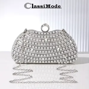 ClassiMode Luxury Stone Set Clutch Purse - Silver