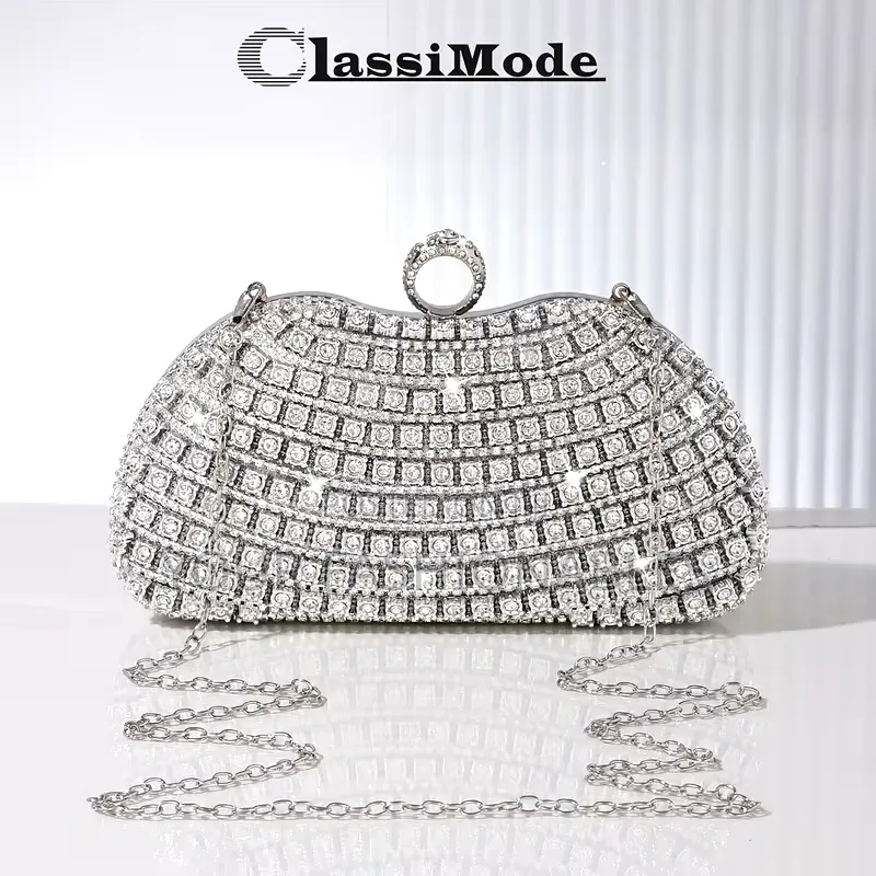 ClassiMode Luxury Stone Set Clutch Purse - Silver