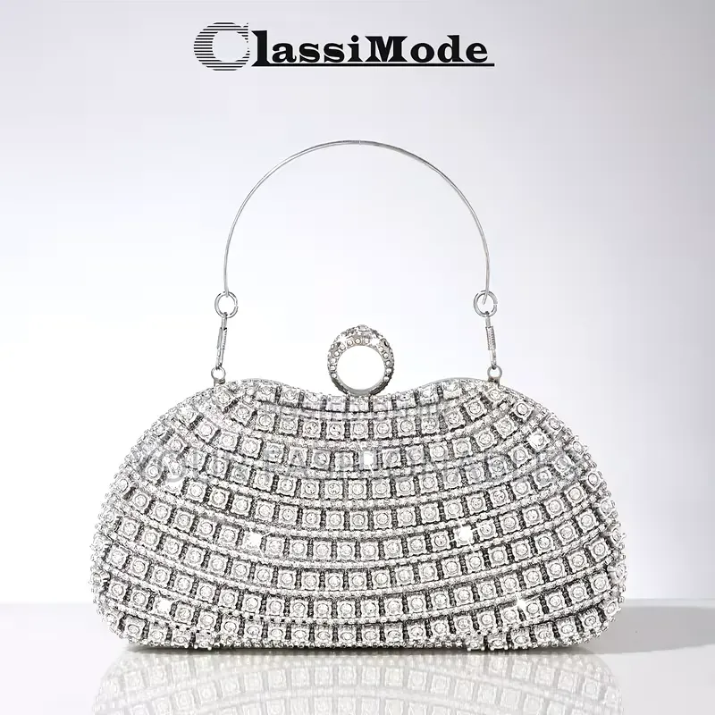 ClassiMode Luxury Stone Set Clutch Purse - Silver
