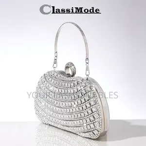 ClassiMode Luxury Stone Set Clutch Purse - Silver