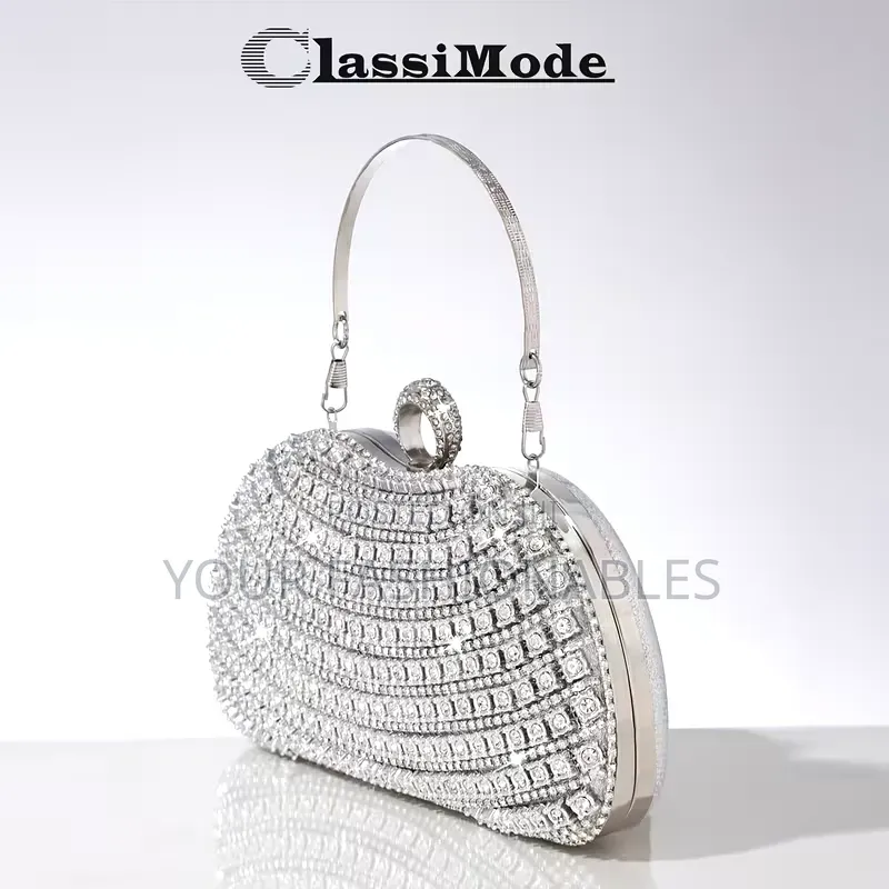 ClassiMode Luxury Stone Set Clutch Purse - Silver