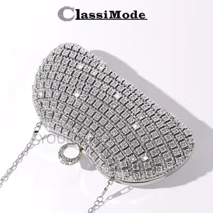 ClassiMode Luxury Stone Set Clutch Purse - Silver