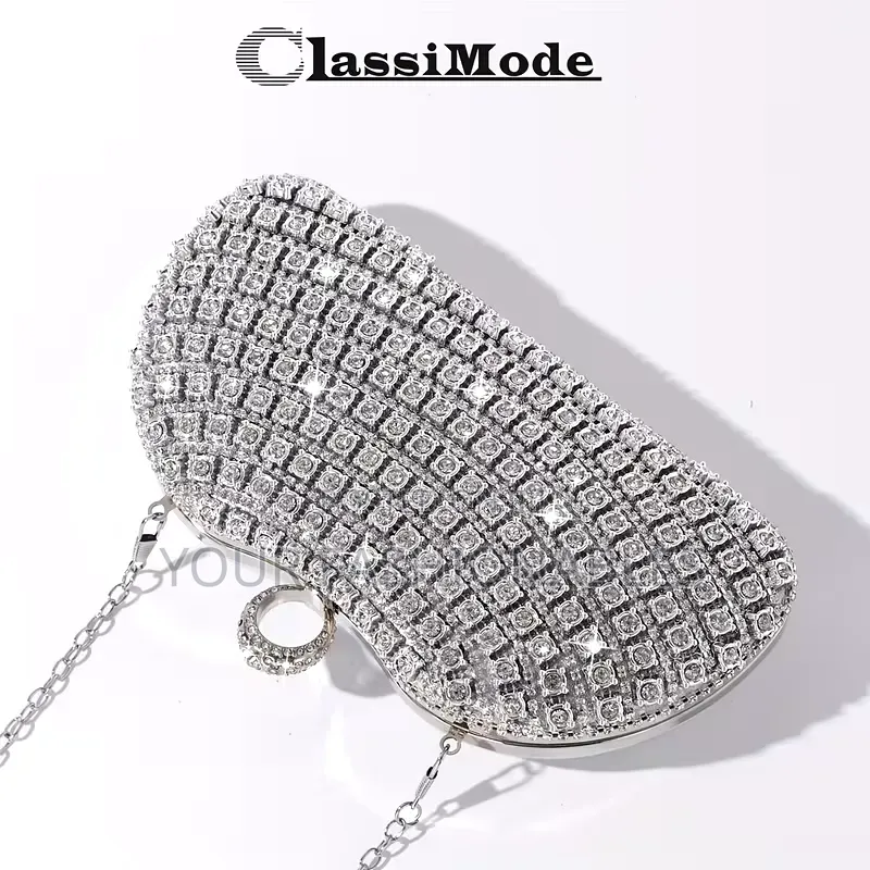 ClassiMode Luxury Stone Set Clutch Purse - Silver