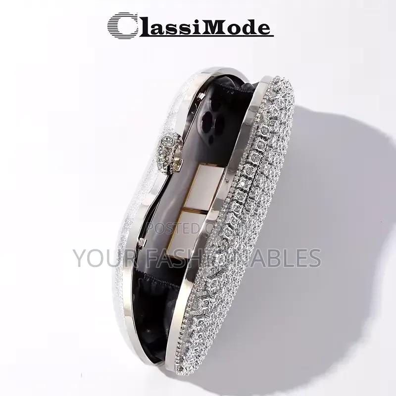 ClassiMode Luxury Stone Set Clutch Purse - Silver