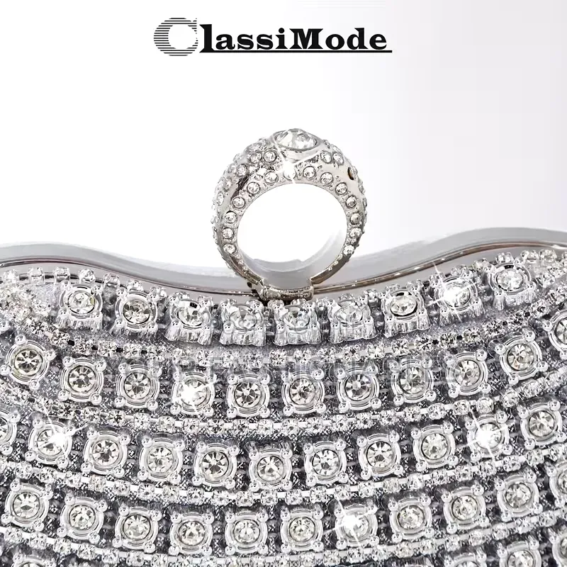 ClassiMode Luxury Stone Set Clutch Purse - Silver