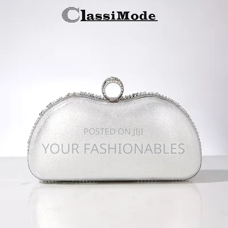 ClassiMode Luxury Stone Set Clutch Purse - Silver