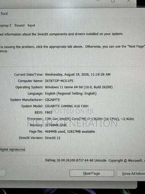 New Laptop Gigabyte GAMING A16 32GB Intel Core i7 SSD 1T