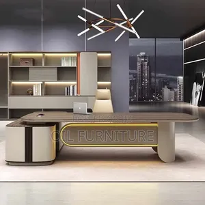 Modern Executive Office Desk With Side Cabinet Ambient LED Light