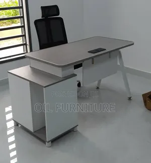 Modern L-Shaped Executive Office Table With Side Extension Cabinet