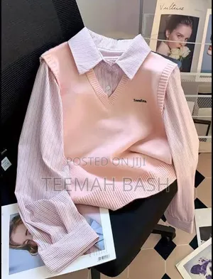 Fashion Stripped Color-Block Collar 2-in-1 Pullover Sweater Jacket