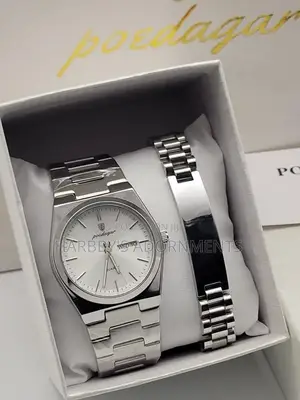 Poedagar Stainless Steel Men's Watch and Bracelet Gift Set