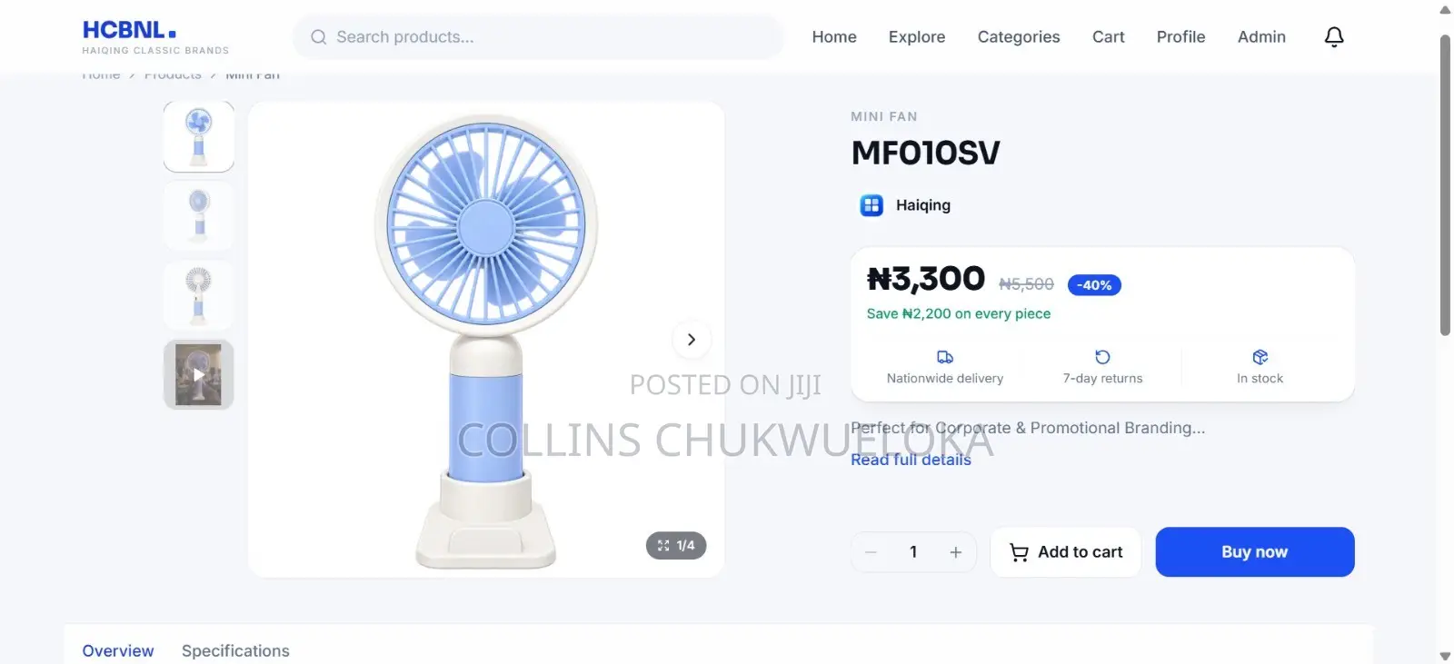 Haiqing Rechargeable Mini Fan