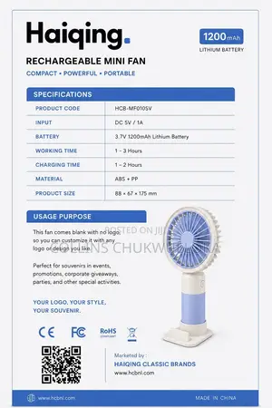 Haiqing Rechargeable Mini Fan