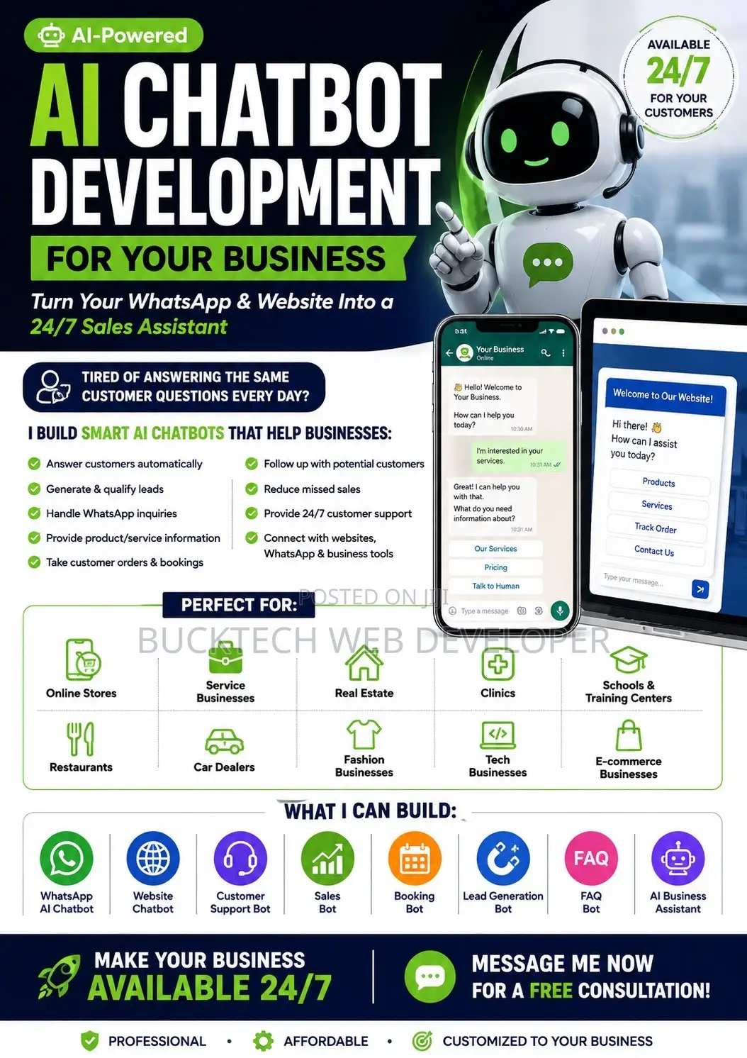 AI Chatbot Developer | WhatsApp Website Chatbot for Business