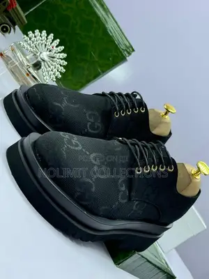 Men's Black Monogram Detailed Gucci Derby Shoe