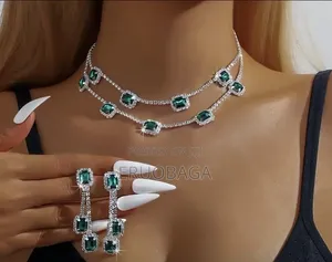 Emerald Crystal Necklace Earrings Set