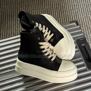New Rick Owen High Top Double Sole Luxury Sneakers /Black Cream/