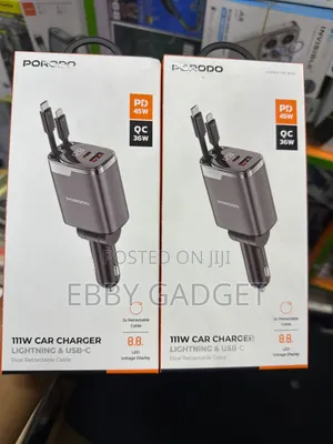Porodo 111W Car Charger for Lightning and USB C