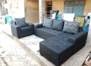 Black Color Well Furnished Quality L Shape Sofas and a Single Seater