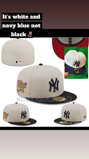 New York Yankees Cream & Navy Blue Fitted Face Cap (New Era Style) –